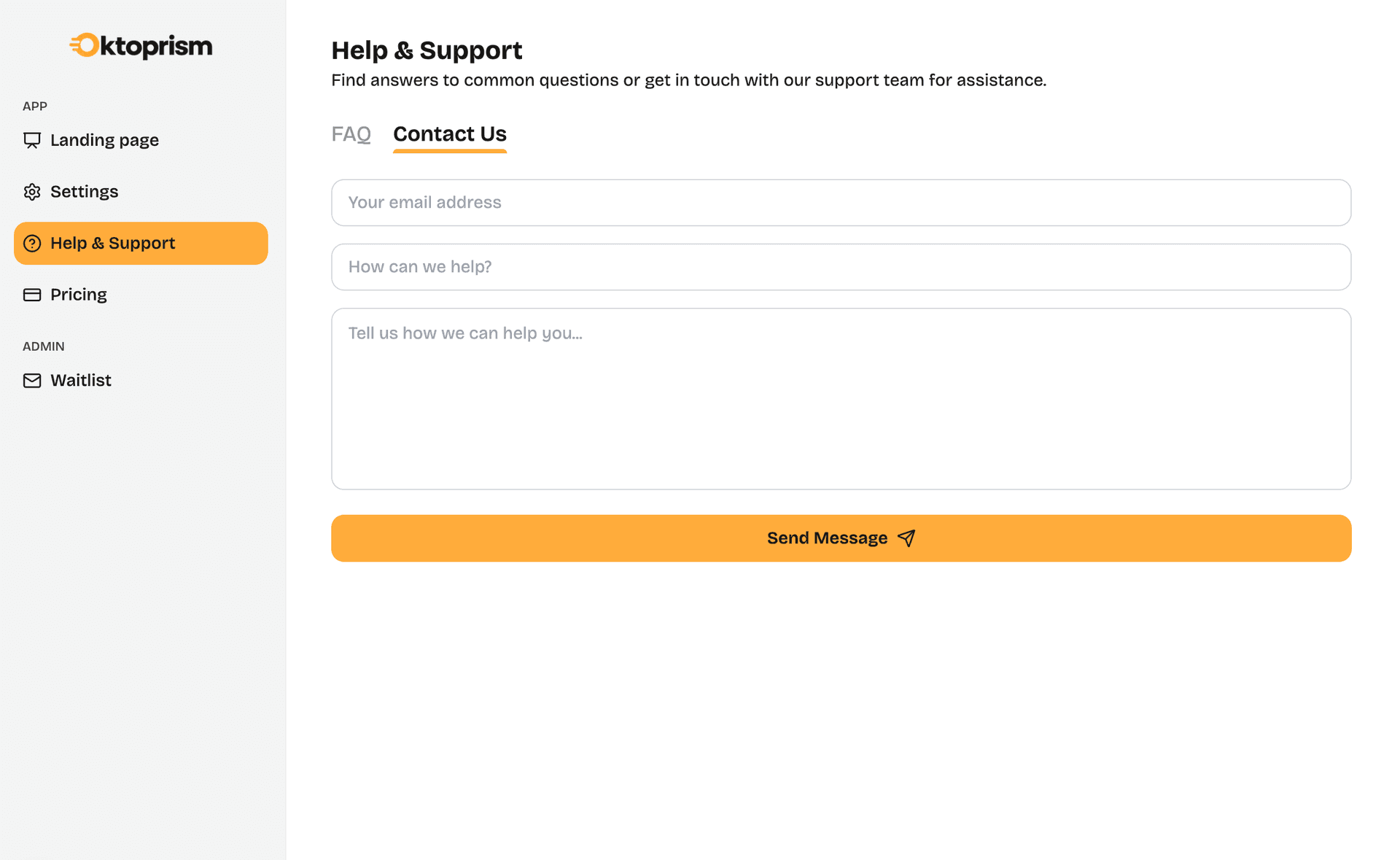 Oktoprism contact support page