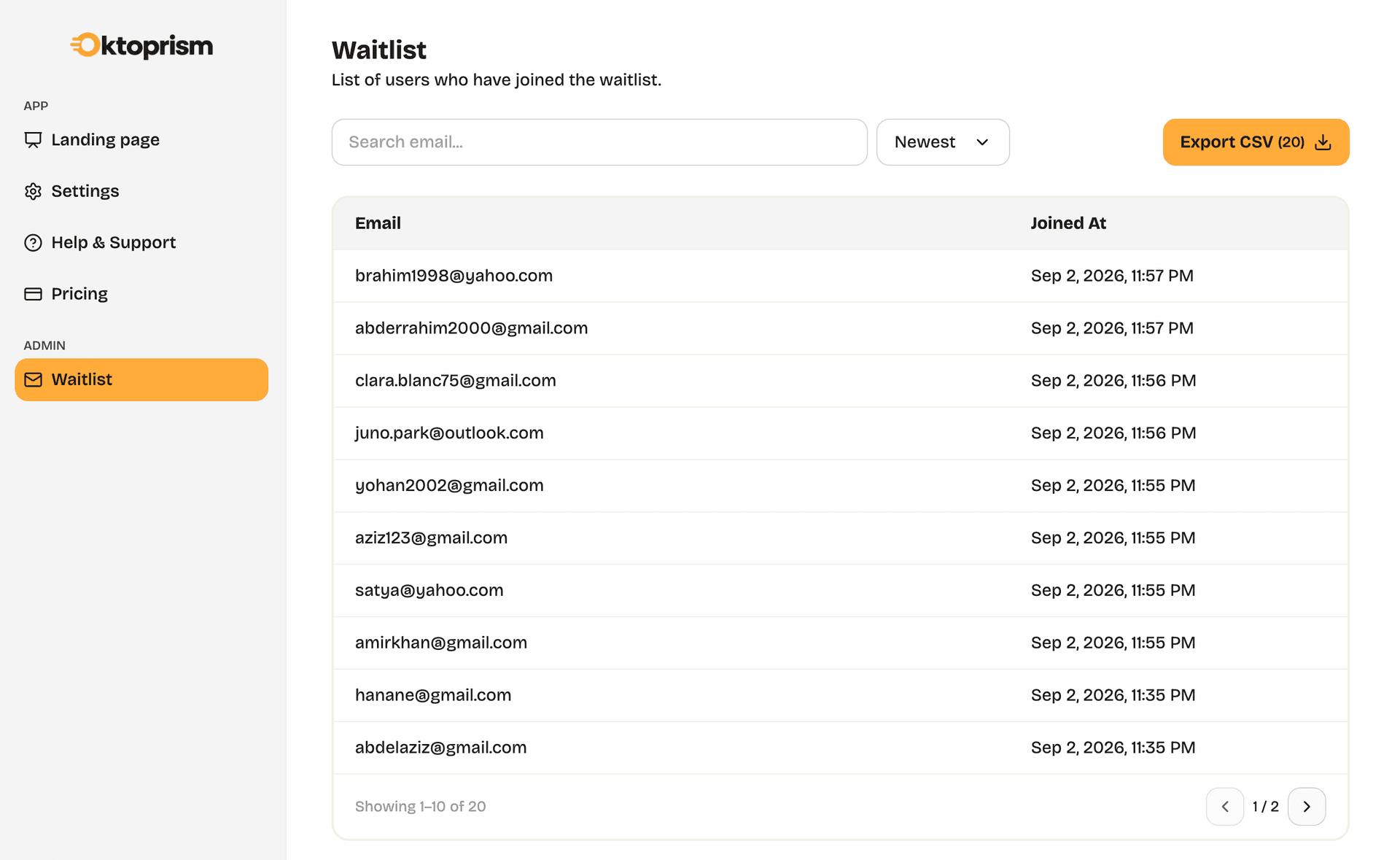 Oktoprism waitlist page